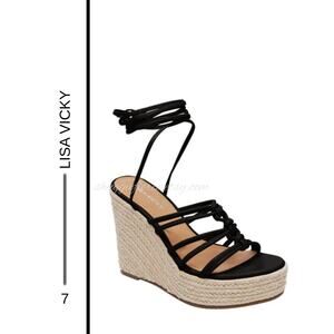 MSRP: $100 | ✨ Lisa Vicky Platform Wedge Sandal – Size 7 | Black Espadrille ✨